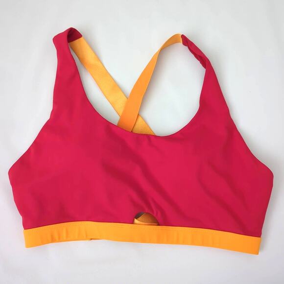Fabletics Women's Cross Back Racerback Red Orange Sports Bra Padded Medium EUC - Picture 1 of 4